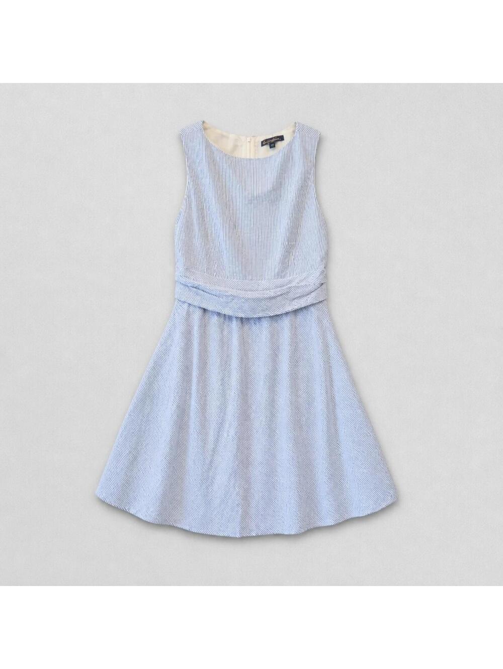 Brooks Brothers 100% Cotton Seersucker Striped Blue  Sleeveless Dress Women 14